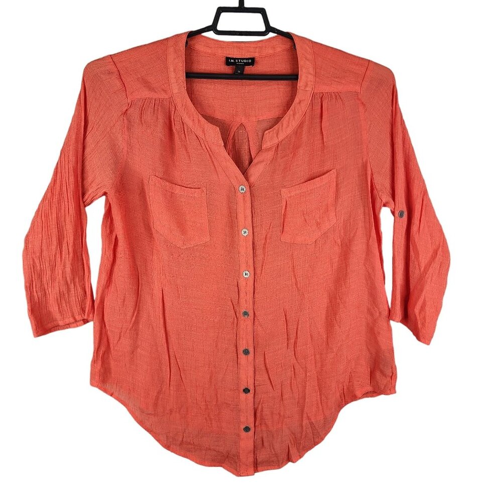 Women's Orange I.N. Studio Shirt Blouse 3/4 Sleeve Button-Down Size 1X